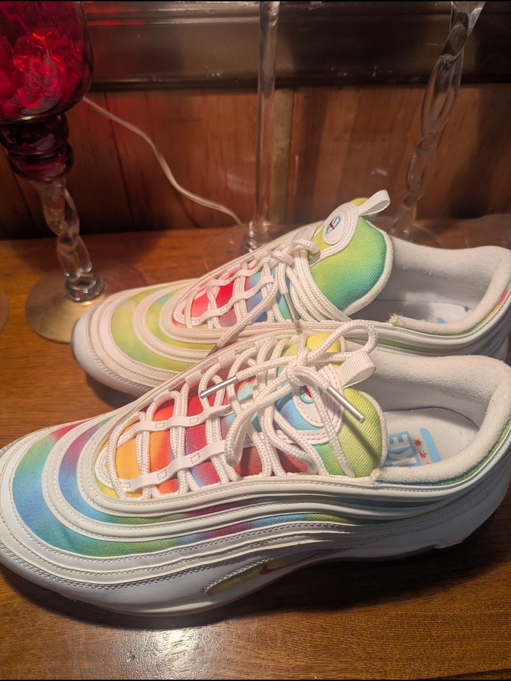 Nike Air Max 97 Men's Tie Dye Sneakers in White And Rainbow